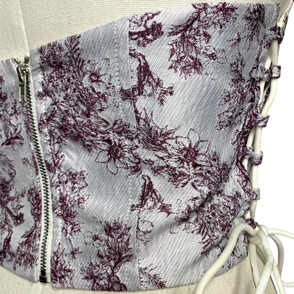 Adorable Floral Embroidery Lace Up Corset Blouse - Picture 9 of 12
